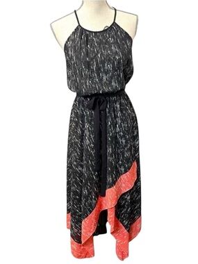 Dex Black/White/Pink Sleeveless Asymmetric Midi Dress (S)